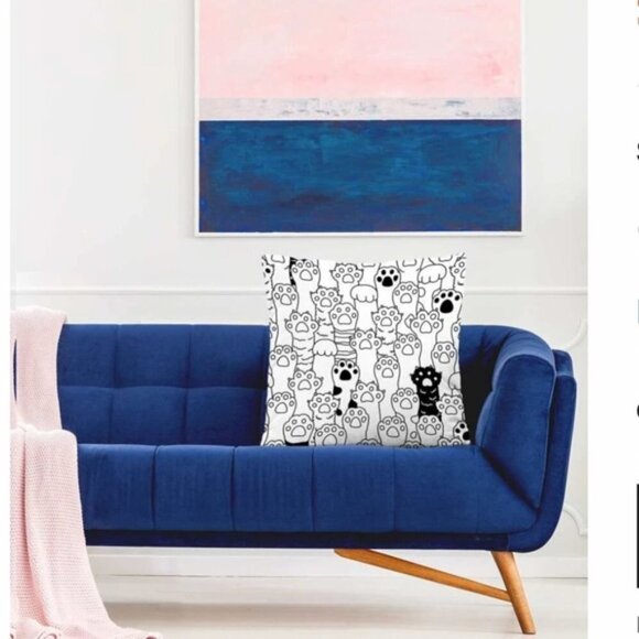 Pillow Cover Cat Paw Print Zip Closure Deco Large Black White Square 17.7 x 17. - Picture 9 of 13